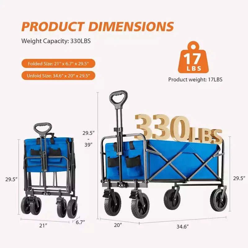 Carrello Pieghevole Fuoristrada Resistente - Capacità di 150 kg per Campeggio/Spesa