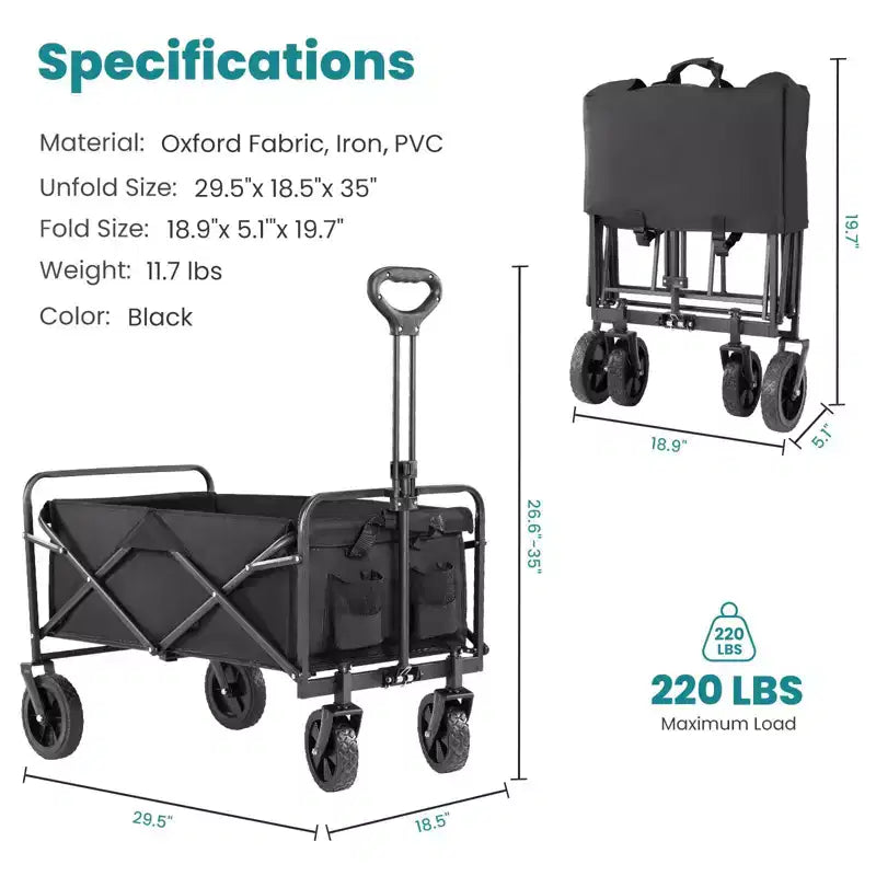 Carrello Pieghevole Fuoristrada Resistente - Capacità di 150 kg per Campeggio/Spesa