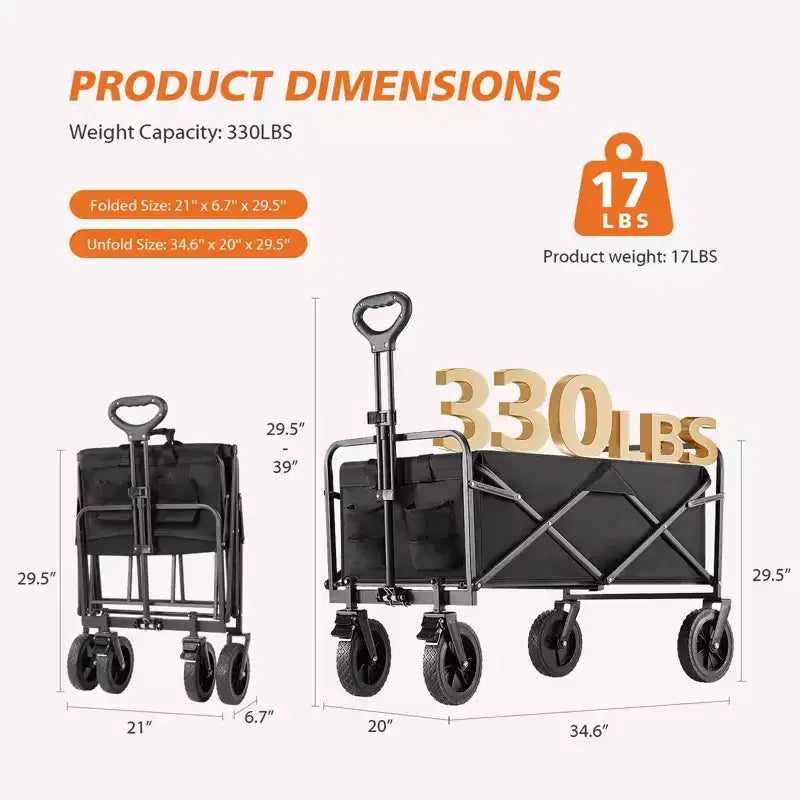 Carrello Pieghevole Fuoristrada Resistente - Capacità di 150 kg per Campeggio/Spesa