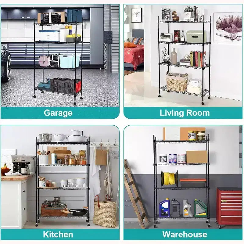 Acekool Scaffale a 4 Ripiani Regolabile in Filo di Acciaio Resistente, Organizzatore Antiruggine per Cucina, Garage, Dispensa, 91,44 L x 35,56 P x 137,16 H cm