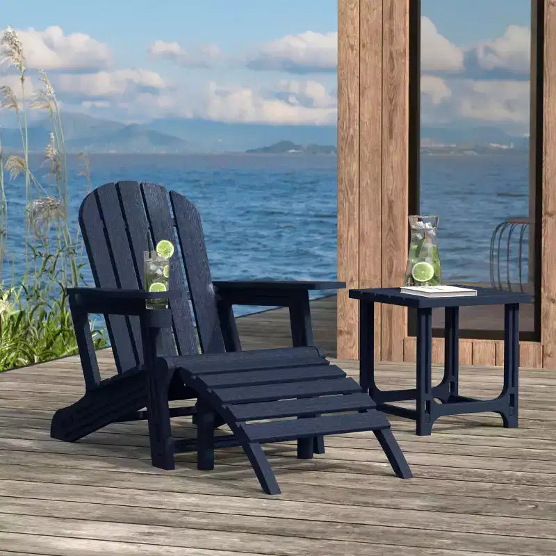 WestinTrends Azura 3-Piece HDPE Plastic Adirondack Patio Chairs With 18 Square Side Table Set