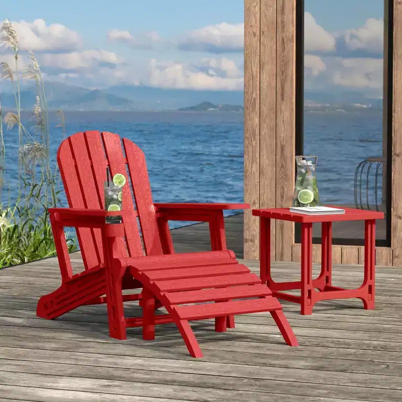 WestinTrends Azura 3-Piece HDPE Plastic Adirondack Patio Chairs With 18 Square Side Table Set