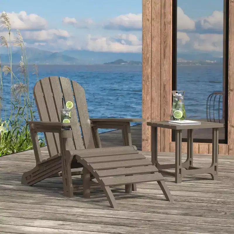 WestinTrends Azura 3-Piece HDPE Plastic Adirondack Patio Chairs With 18 Square Side Table Set