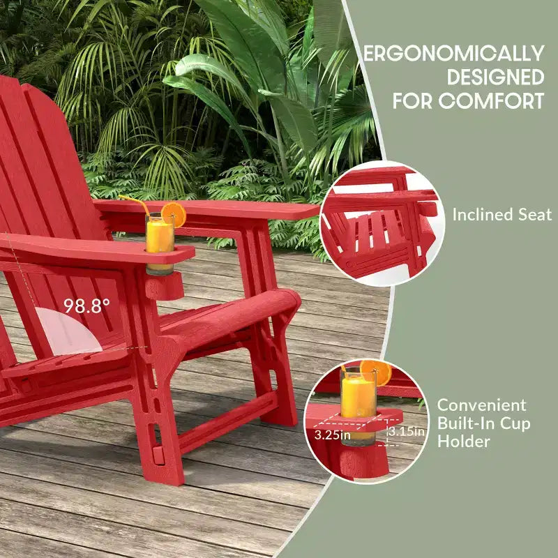 WestinTrends Azura Tool-Free Assembly Outdoor Patio HDPE Plastic Adirondack Chair with Cup Holder (Set of 2), White