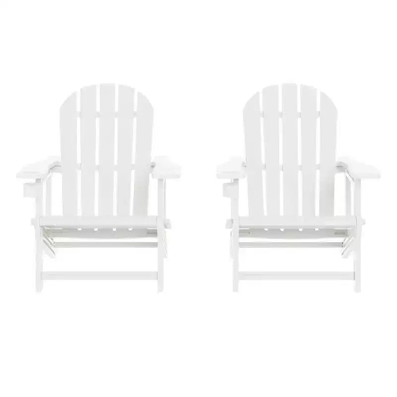 WestinTrends Azura Tool-Free Assembly Outdoor Patio HDPE Plastic Adirondack Chair with Cup Holder (Set of 2), White