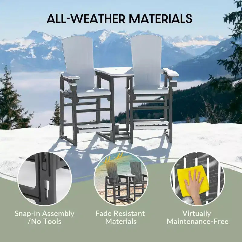 WestinTrends Azura Outdoor Tall Adirondack Chairs With Connecting Table Tray (Set of 2), White