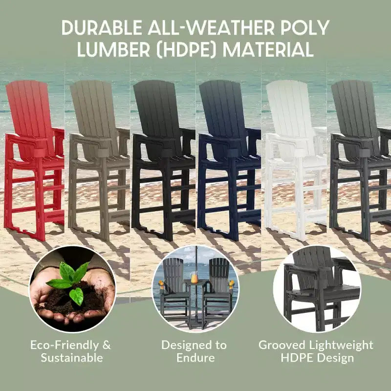 WestinTrends Azura Outdoor Tall Adirondack Chairs With Connecting Table Tray (Set of 2), White