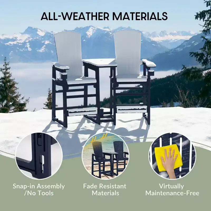 WestinTrends Azura Outdoor Tall Adirondack Chairs With Connecting Table Tray (Set of 2), White