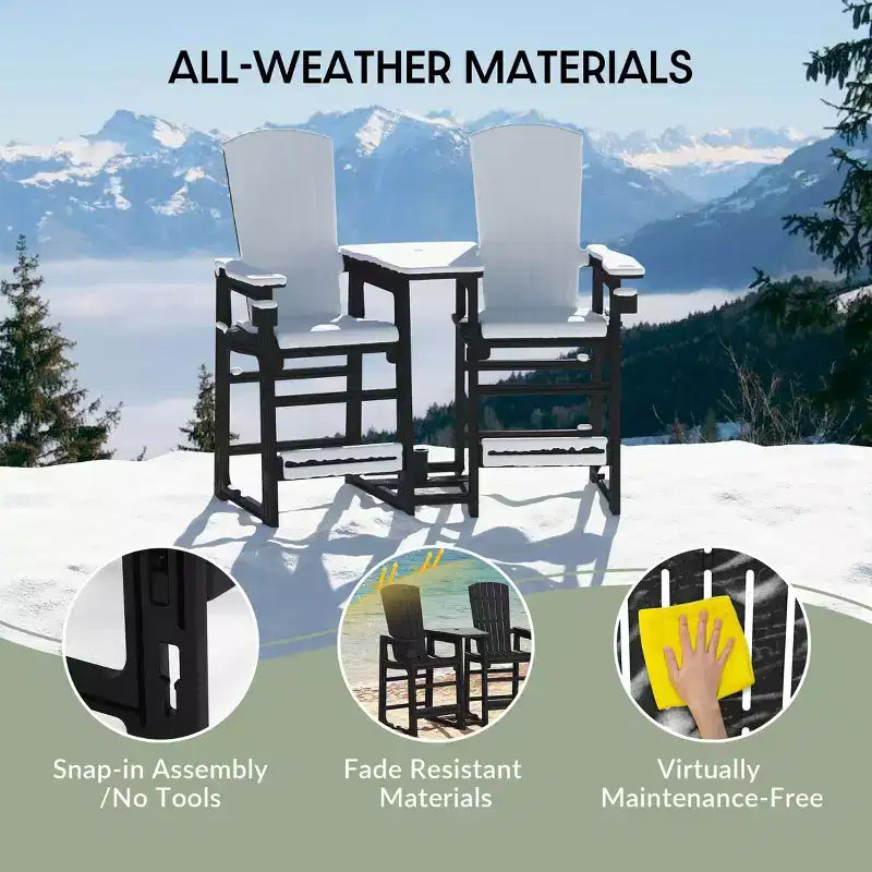 WestinTrends Azura Outdoor Tall Adirondack Chairs With Connecting Table Tray (Set of 2), White