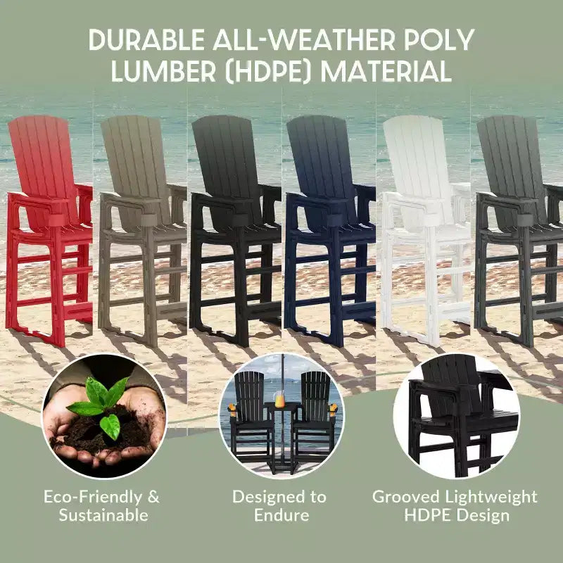 WestinTrends Azura Outdoor Tall Adirondack Chairs With Connecting Table Tray (Set of 2), White