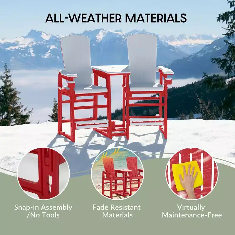 WestinTrends Azura Outdoor Tall Adirondack Chairs With Connecting Table Tray (Set of 2), White