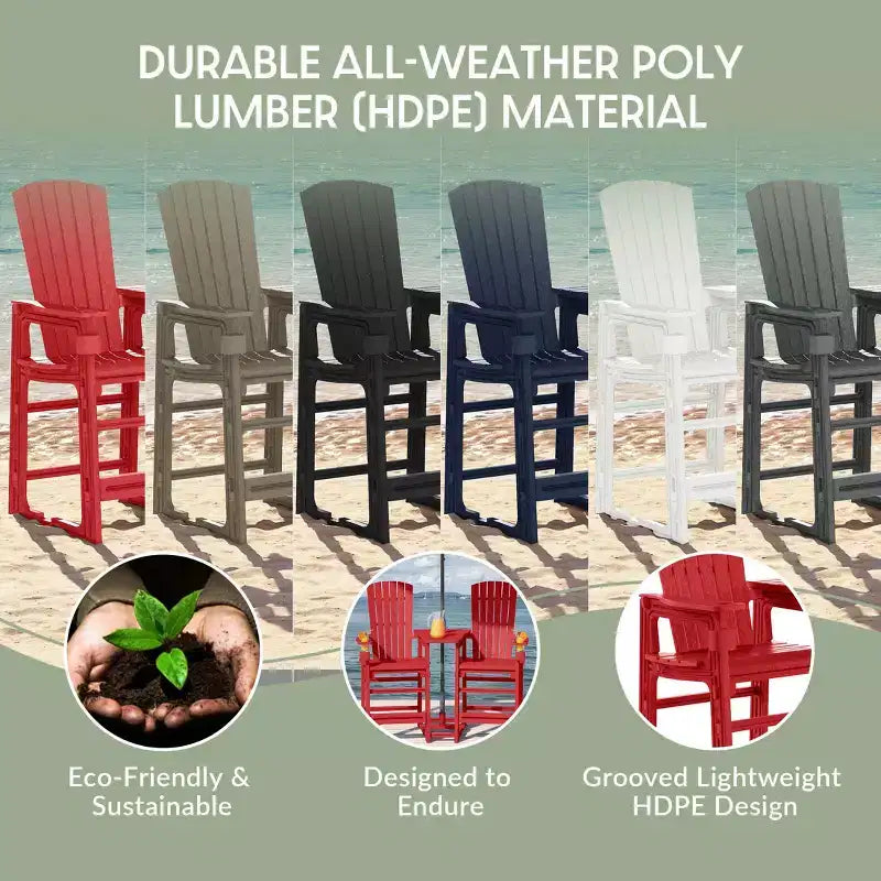 WestinTrends Azura Outdoor Tall Adirondack Chairs With Connecting Table Tray (Set of 2), White