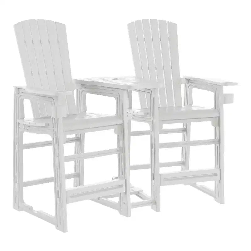 WestinTrends Azura Outdoor Tall Adirondack Chairs With Connecting Table Tray (Set of 2), White