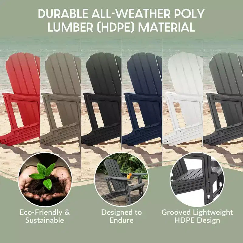 WestinTrends Azura Tool-Free Assembly Outdoor Patio HDPE Plastic Adirondack Chair with Cup Holder, White