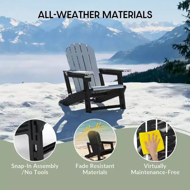 WestinTrends Azura Tool-Free Assembly Outdoor Patio HDPE Plastic Adirondack Chair with Cup Holder, White