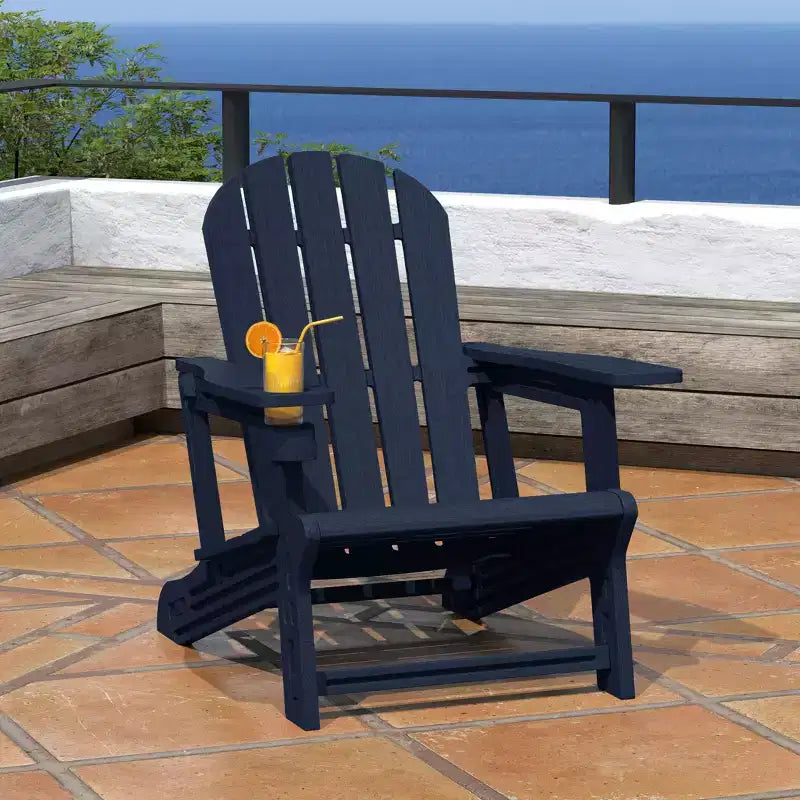 WestinTrends Azura Tool-Free Assembly Outdoor Patio HDPE Plastic Adirondack Chair with Cup Holder, White