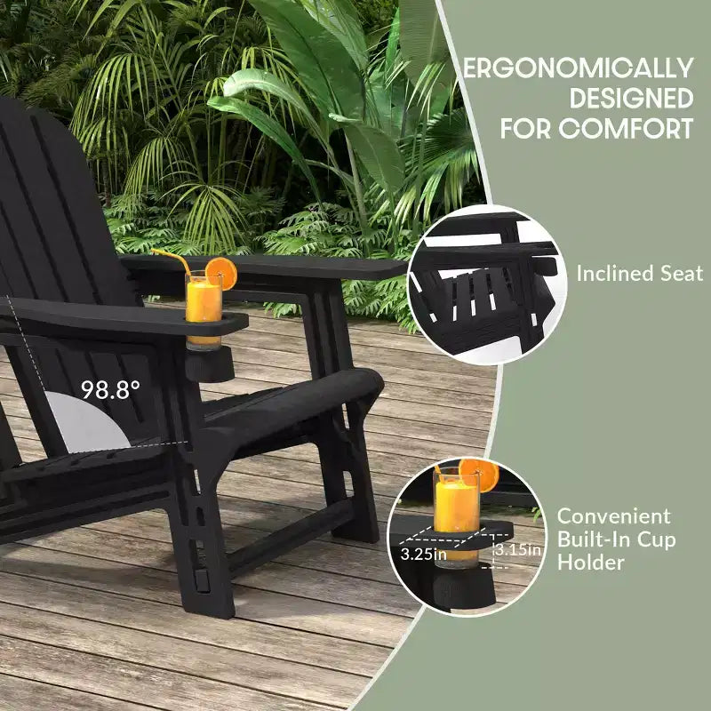 WestinTrends Azura Tool-Free Assembly Outdoor Patio HDPE Plastic Adirondack Chair with Cup Holder, White