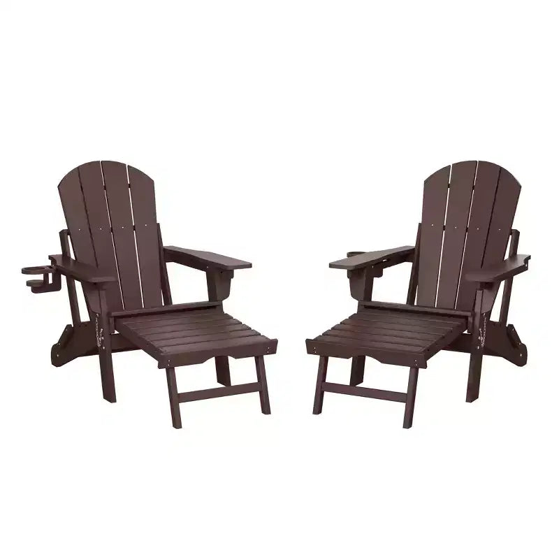 WestinTrends Malibu Folding Adjustable Adirondack Chair with Retractable Ottoman and Cup Holder (Set of 2), Red