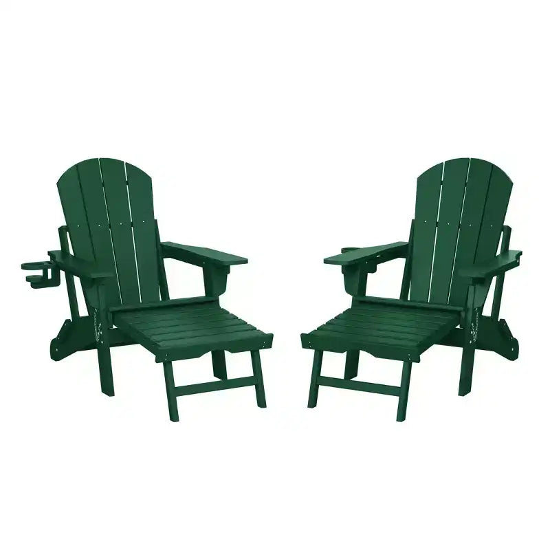 WestinTrends Malibu Folding Adjustable Adirondack Chair with Retractable Ottoman and Cup Holder (Set of 2), Red