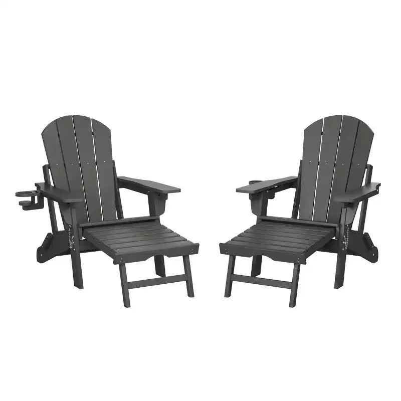 WestinTrends Malibu Folding Adjustable Adirondack Chair with Retractable Ottoman and Cup Holder (Set of 2), Red