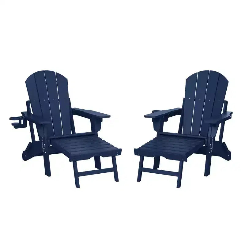 WestinTrends Malibu Folding Adjustable Adirondack Chair with Retractable Ottoman and Cup Holder (Set of 2), Red