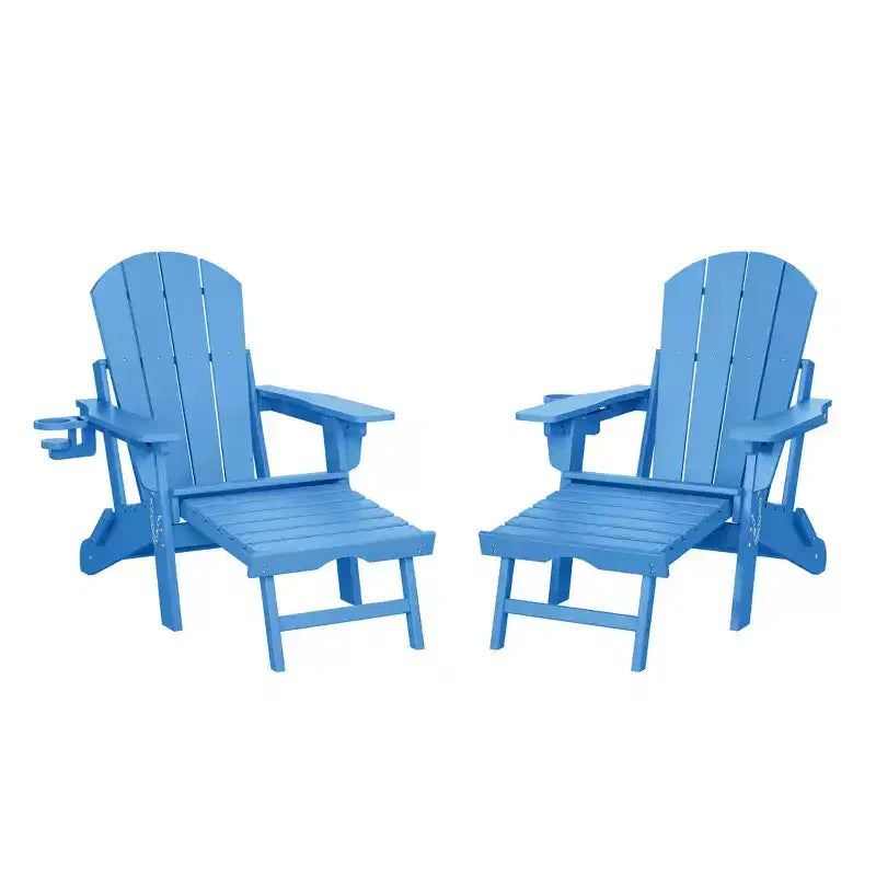 WestinTrends Malibu Folding Adjustable Adirondack Chair with Retractable Ottoman and Cup Holder (Set of 2), Red