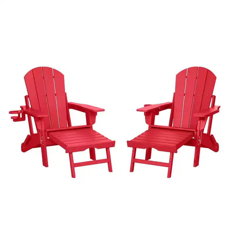 WestinTrends Malibu Folding Adjustable Adirondack Chair with Retractable Ottoman and Cup Holder (Set of 2), Red