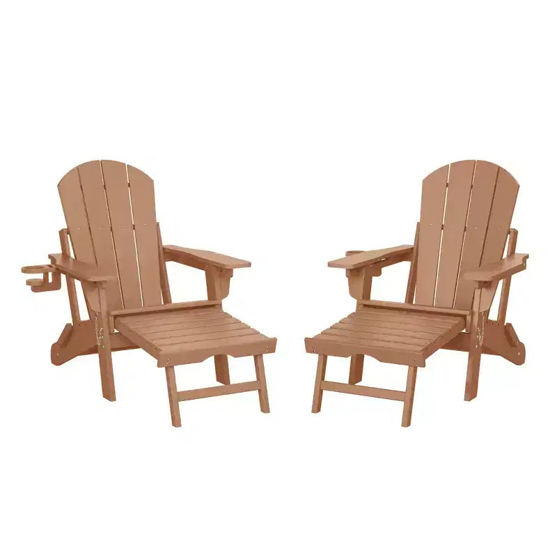 WestinTrends Malibu Folding Adjustable Adirondack Chair with Retractable Ottoman and Cup Holder (Set of 2), Red