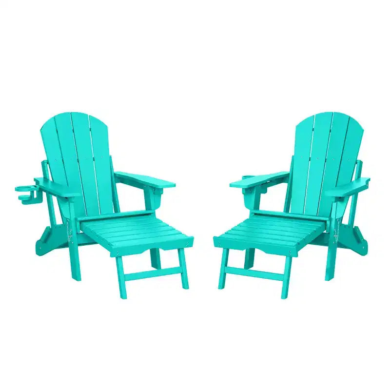 WestinTrends Malibu Folding Adjustable Adirondack Chair with Retractable Ottoman and Cup Holder (Set of 2), Red