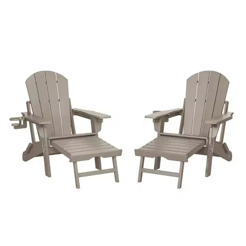 WestinTrends Malibu Folding Adjustable Adirondack Chair with Retractable Ottoman and Cup Holder (Set of 2), Red