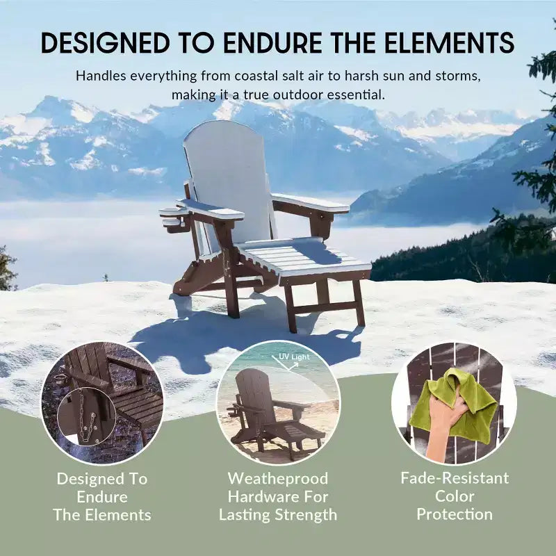 Chaise Adirondack pliante et réglable WestinTrends Malibu avec repose-pieds rétractable et porte-gobelet, Bois vieilli