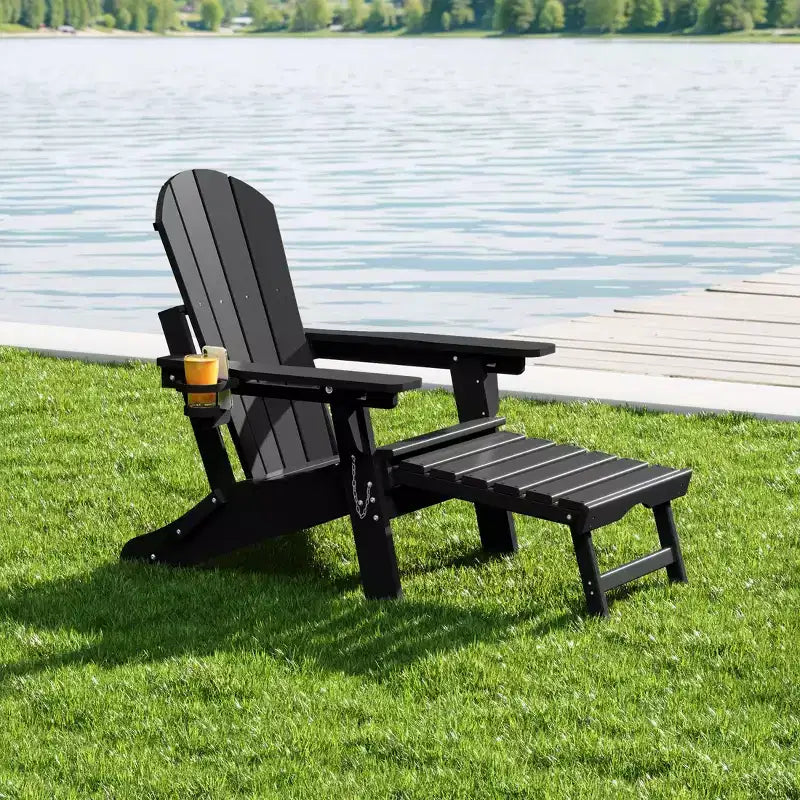 Chaise Adirondack pliante et réglable WestinTrends Malibu avec repose-pieds rétractable et porte-gobelet, Bois vieilli