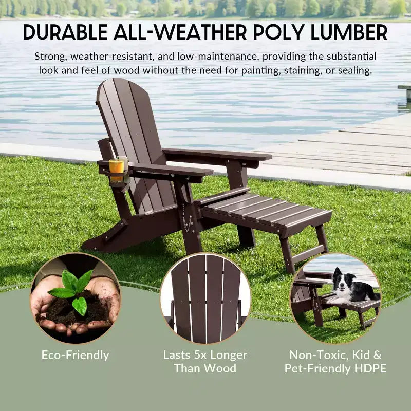 Chaise Adirondack pliante et réglable WestinTrends Malibu avec repose-pieds rétractable et porte-gobelet, Bois vieilli