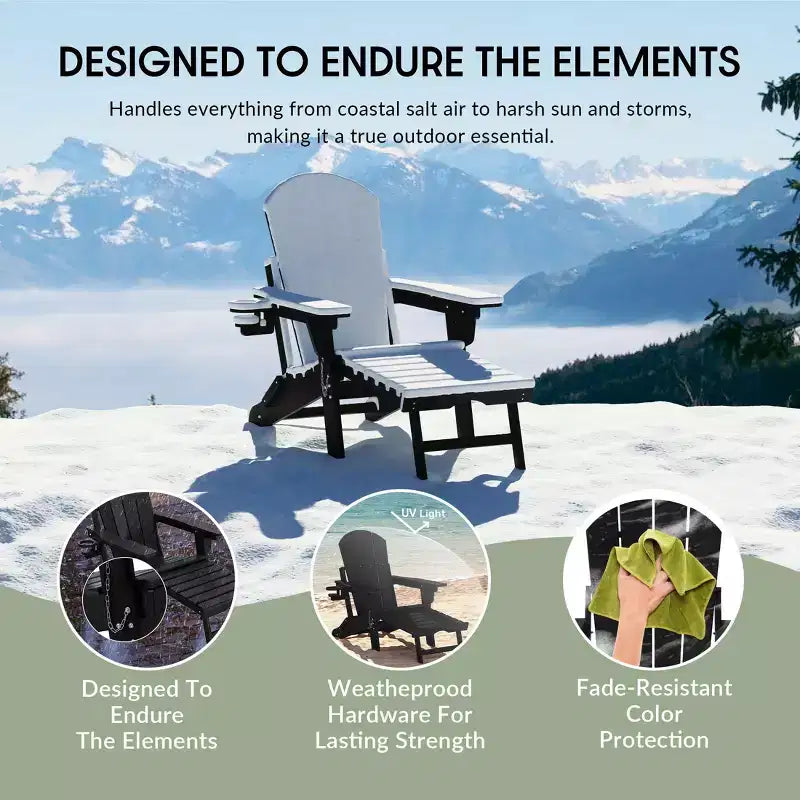 Chaise Adirondack pliante et réglable WestinTrends Malibu avec repose-pieds rétractable et porte-gobelet, Bois vieilli