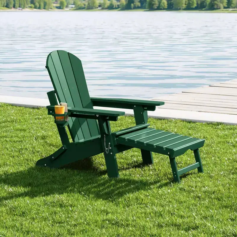 Chaise Adirondack pliante et réglable WestinTrends Malibu avec repose-pieds rétractable et porte-gobelet, Bois vieilli