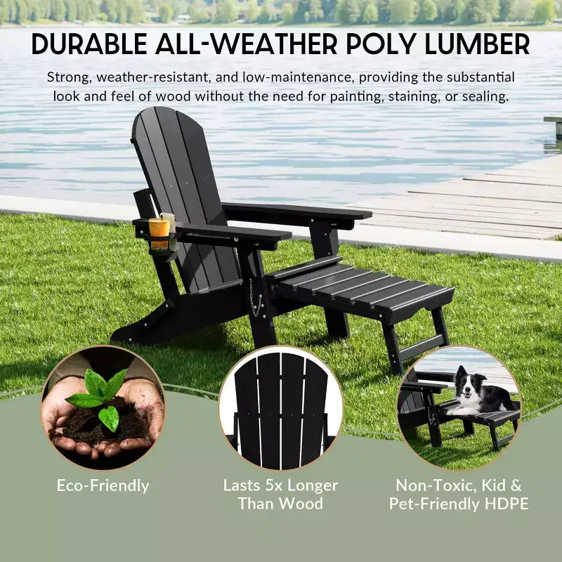 Chaise Adirondack pliante et réglable WestinTrends Malibu avec repose-pieds rétractable et porte-gobelet, Bois vieilli