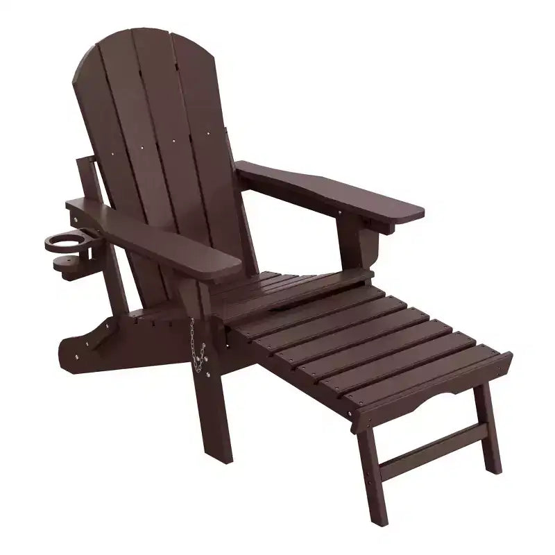 WestinTrends Malibu Folding Adjustable Adirondack Chair with Retractable Ottoman and Cup Holder, Weathered Wood