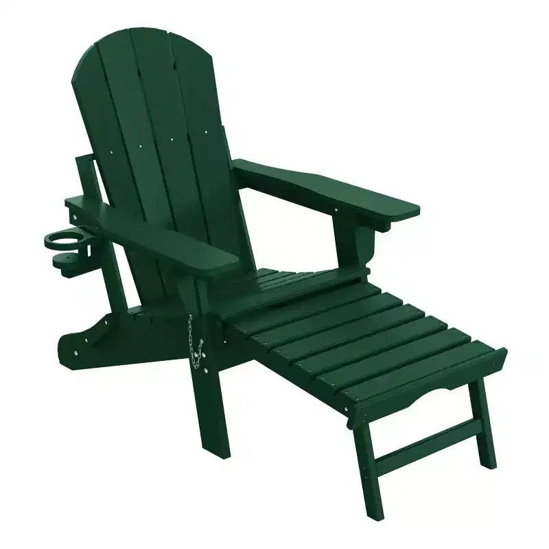 WestinTrends Malibu Folding Adjustable Adirondack Chair with Retractable Ottoman and Cup Holder, Weathered Wood