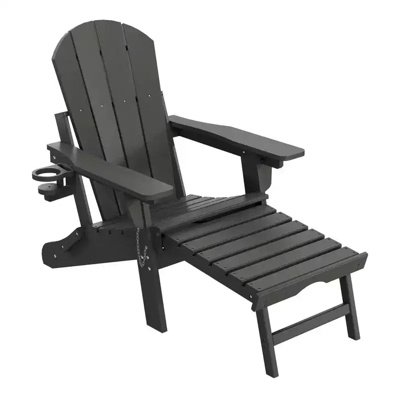 WestinTrends Malibu Folding Adjustable Adirondack Chair with Retractable Ottoman and Cup Holder, Weathered Wood