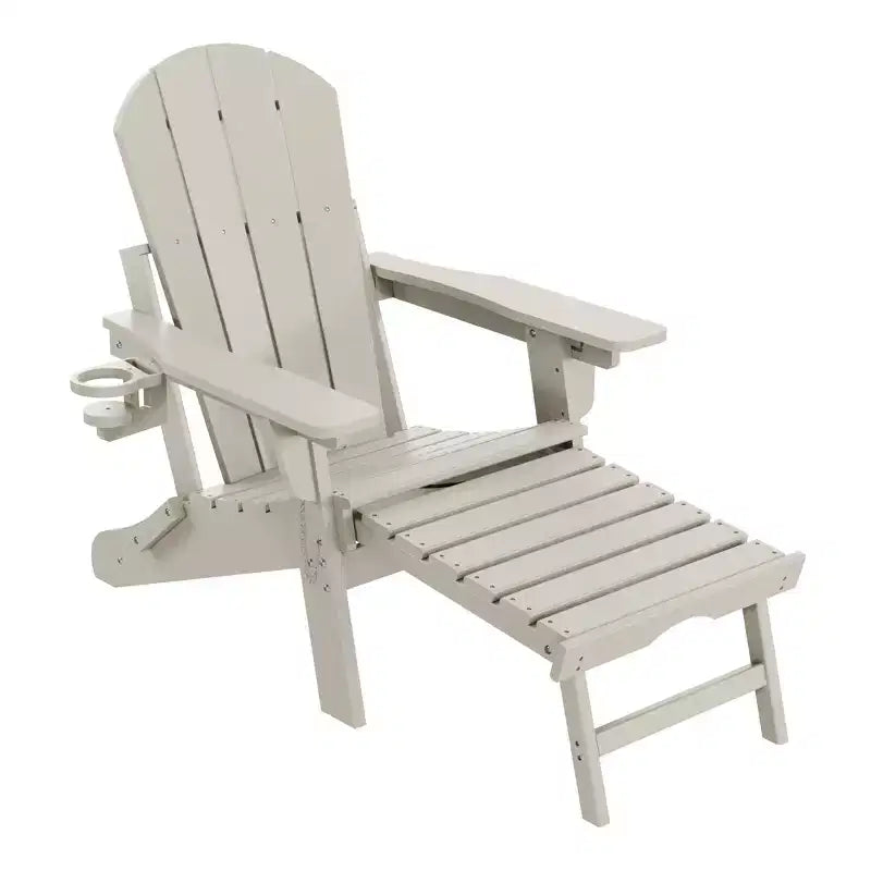 WestinTrends Malibu Folding Adjustable Adirondack Chair with Retractable Ottoman and Cup Holder, Weathered Wood