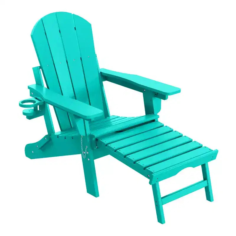 WestinTrends Malibu Folding Adjustable Adirondack Chair with Retractable Ottoman and Cup Holder, Weathered Wood