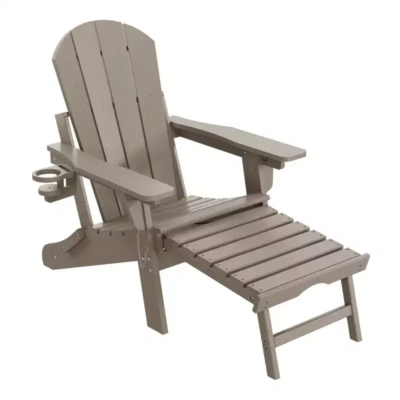 WestinTrends Malibu Folding Adjustable Adirondack Chair with Retractable Ottoman and Cup Holder, Weathered Wood