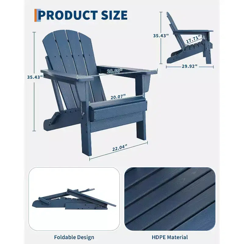 Chaises Adirondack Pliantes avec Dossier Allongé Ergonomique, Chaises Brasero en PEHD Résistant aux Intempéries, Chaise Longue d'Extérieur pour Patio, Jardin et Pelouse