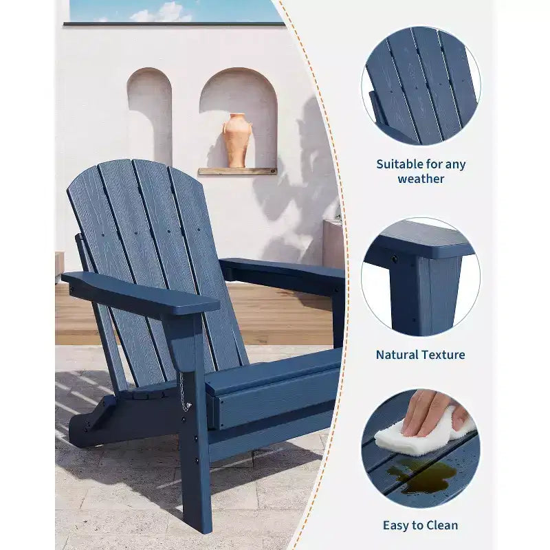 Folding Adirondack Chair Set of 2, HDPE Plastic Weather Resistant Oversized Outdoor Chair for Patio, Lawn, Garden, Backyard, Deck, 380 Lb Support