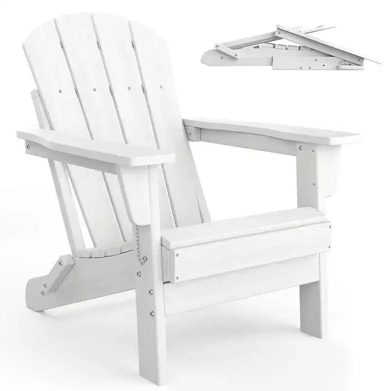 Folding Adirondack Chair Set of 2, HDPE Plastic Weather Resistant Oversized Outdoor Chair for Patio, Lawn, Garden, Backyard, Deck, 380 Lb Support
