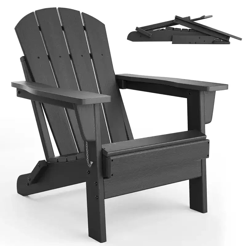 Folding Adirondack Chair Set of 2, HDPE Plastic Weather Resistant Oversized Outdoor Chair for Patio, Lawn, Garden, Backyard, Deck, 380 Lb Support