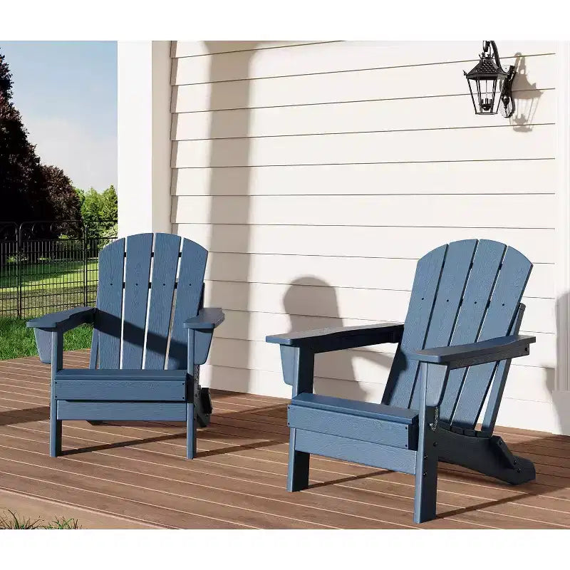 Folding Adirondack Chair Set of 2, HDPE Plastic Weather Resistant Oversized Outdoor Chair for Patio, Lawn, Garden, Backyard, Deck, 380 Lb Support