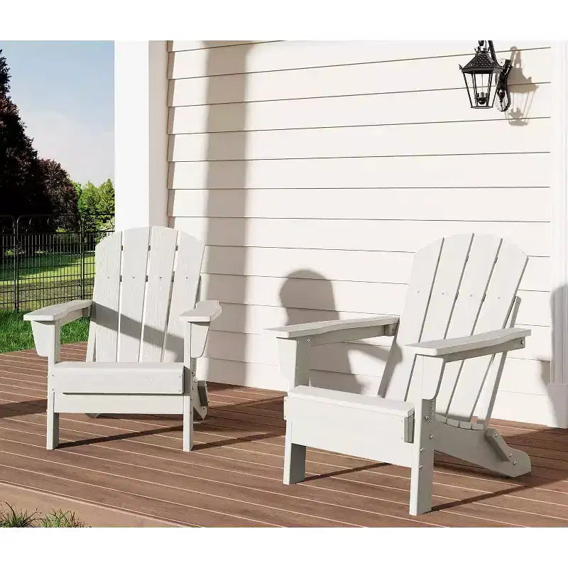 Folding Adirondack Chair Set of 2, HDPE Plastic Weather Resistant Oversized Outdoor Chair for Patio, Lawn, Garden, Backyard, Deck, 380 Lb Support