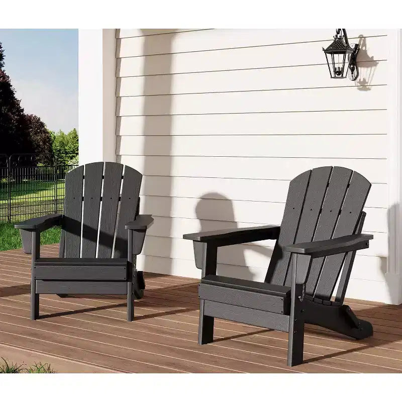 Folding Adirondack Chair Set of 2, HDPE Plastic Weather Resistant Oversized Outdoor Chair for Patio, Lawn, Garden, Backyard, Deck, 380 Lb Support