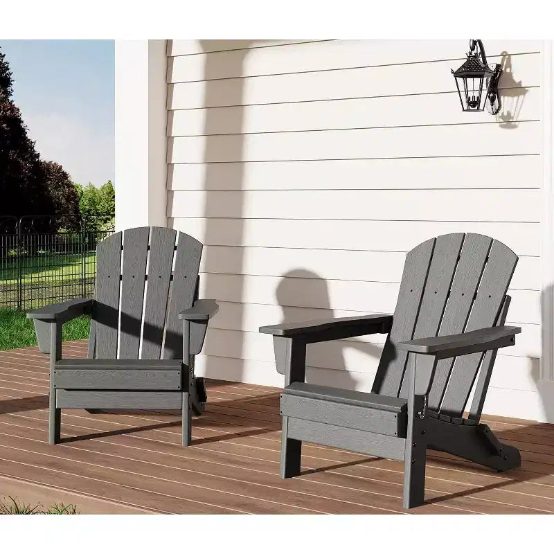 Folding Adirondack Chair Set of 2, HDPE Plastic Weather Resistant Oversized Outdoor Chair for Patio, Lawn, Garden, Backyard, Deck, 380 Lb Support